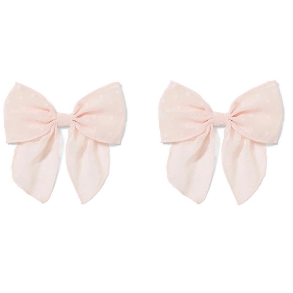 JANIE AND JACK 2-Piece Sheer Blush Pink Swiss Dot Bow Hair Clips Barrettes - NWT
